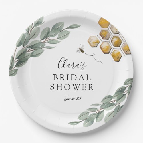 Meant to Bee Honeycomb Eucalyptus Bridal Shower Paper Plates