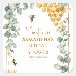 Meant to Bee Honeycomb Eucalyptus Bridal Shower Square Sticker