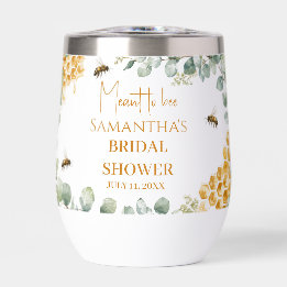 Meant to Bee Honeycomb Eucalyptus Bridal Shower Thermal Wine Tumbler