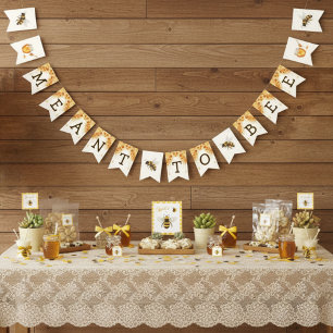 Meant to Bee Honeycomb Honey Drip Bridal Shower Bunting Flags