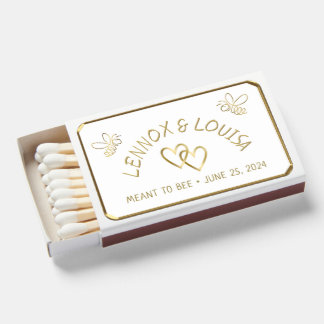 Meant to Bee Intertwined Gold Heart & Bees Wedding Matchboxes