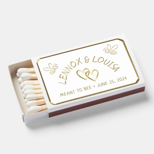 Meant to Bee Intertwined Gold Heart  Bees Wedding Matchboxes