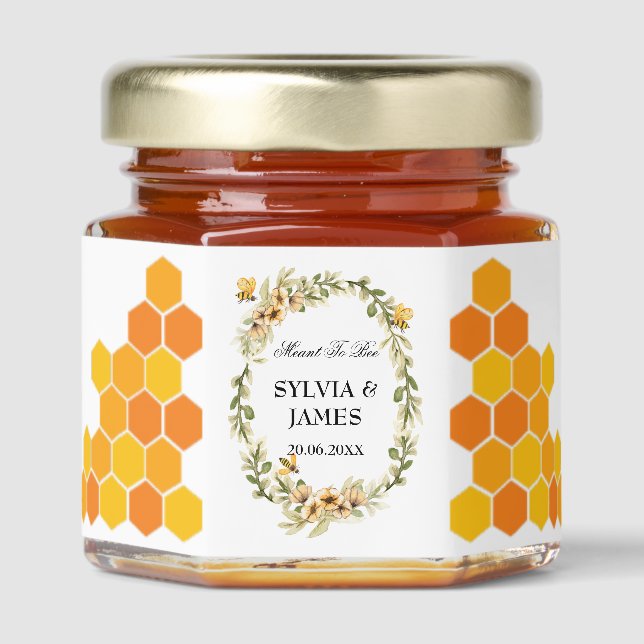 "Meant to Bee" Personalized Wedding Honey Jar Favors (Front)
