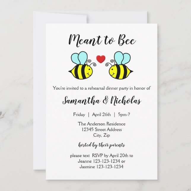 Meant to Bee - Rehearsal Dinner Invitation (Front)