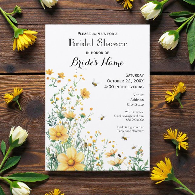 Meant to Bee Rustic Yellow Bridal Shower Invitation (Creator Uploaded)
