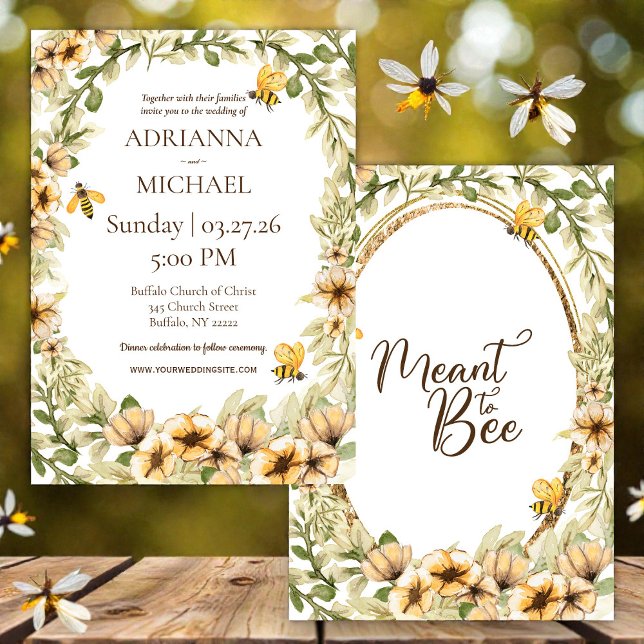 Meant to Bee Rustic Yellow Wedding Invitation (Creator Uploaded)