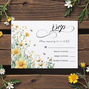 Meant to Bee Rustic Yellow Wedding RSVP Invitation