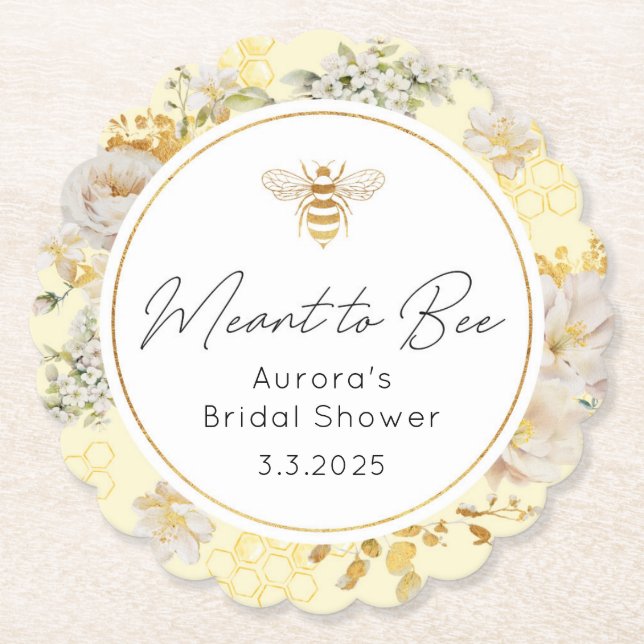 Meant to bee sticker. Bee bridal shower Paper Coaster (Front)