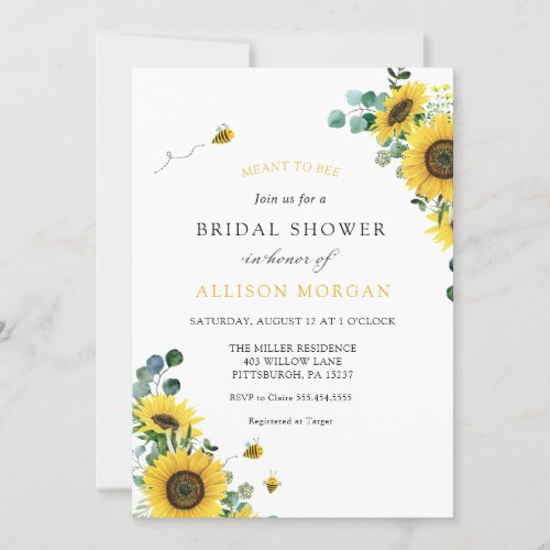 Meant to Bee Sunflower Bridal Shower Invitation