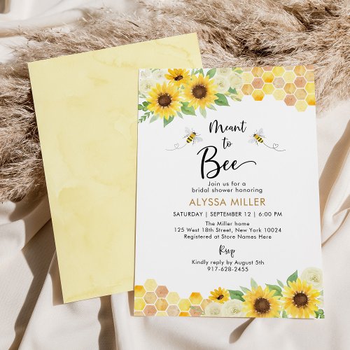 Meant to Bee Sunflower Honey Bee Bridal Shower Invitation