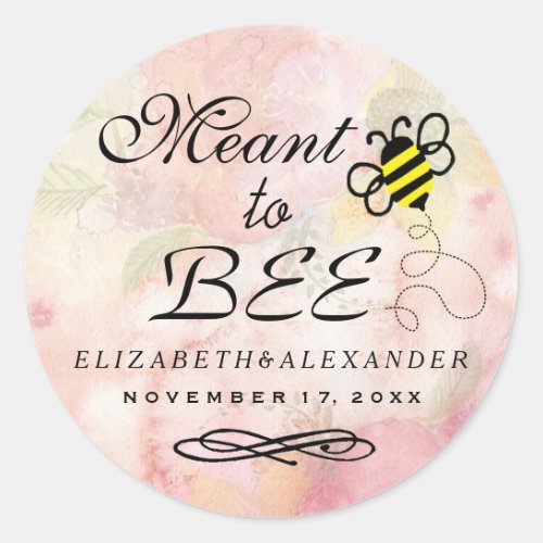 Meant To Bee Watercolor Flower Wedding Guest Favor Classic Round Sticker