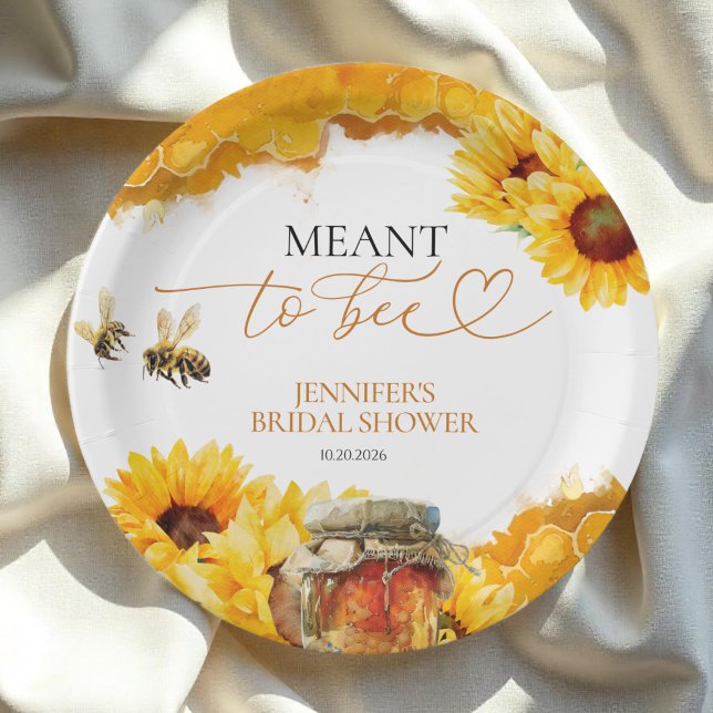 Meant To Bee | Watercolor Sunflower Bridal Shower Paper Plates (Creator Uploaded)