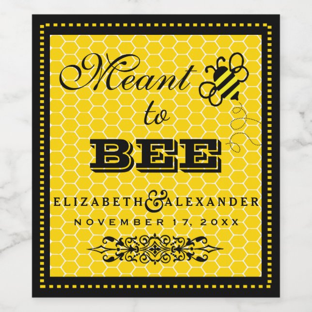 Meant To Bee Wedding Guest Favor Wine Bottle Label (Single Label)