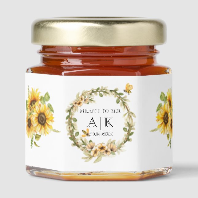 Meant to Bee Wedding Personalized Sunflower & Bee  Honey Jar Favors (Front)