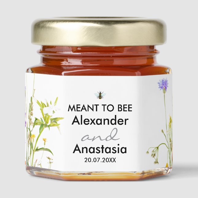 Meant to Bee Wedding Wild Flowers Honey Jar Favors (Front)