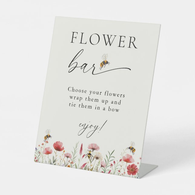 Meant To Bee Wildflower Bridal Shower Flower Bar  Pedestal Sign (Front)