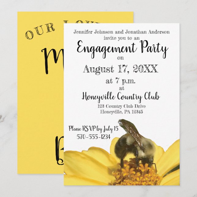 Meant to Bee Yellow and Black Engagement Party Invitation (Front/Back)
