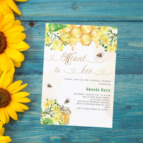 Meant to bee yellow floral honeycomb bridal shower invitation