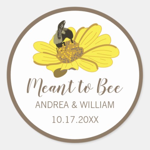 Meant to Bee Yellow Flower Illustration Wedding Classic Round Sticker