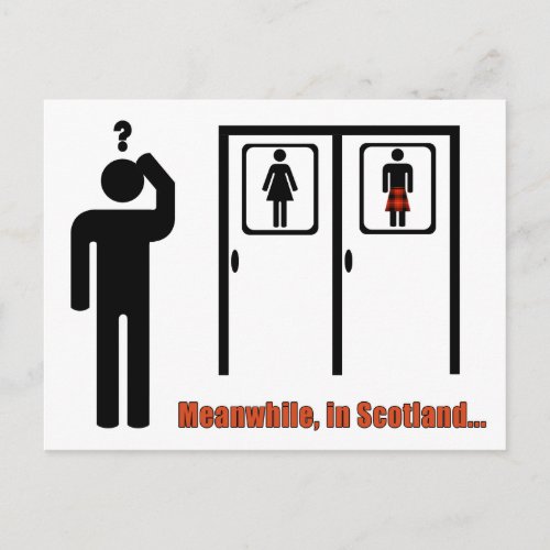 Meanwhile in Scotland funny Scottish kilt joke Postcard