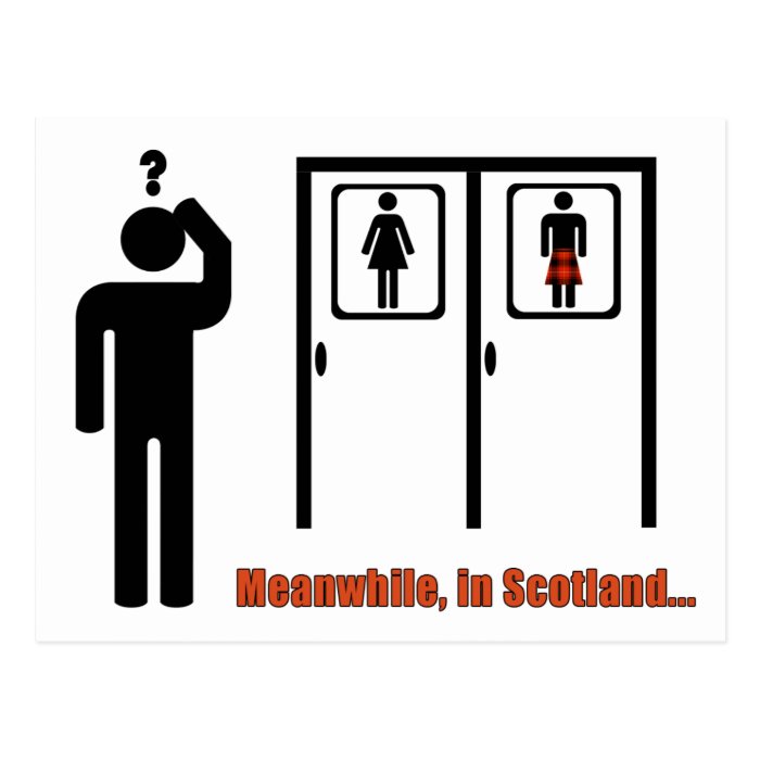 Meanwhile, in Scotland funny Scottish kilt joke Postcard