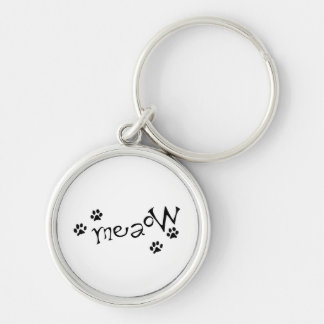 Meaow Animals Cats Pets Paws Letters Black White Keychain