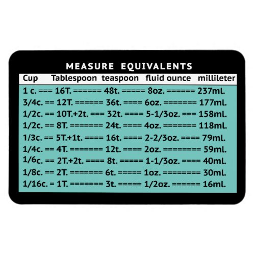 Measure Equivalents MCM Aqua Refrigerator Magnet