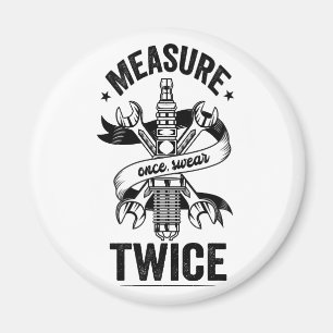 Measure Once Swear Twice Funny Mechanic Vintage  Magnet