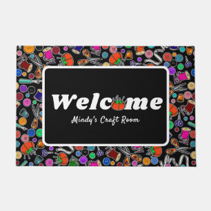 Measure Twice Cut Once Sewing Supplies on Black Doormat