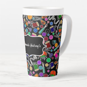 Measure Twice Cut Once Sewing Supplies on Black Latte Mug