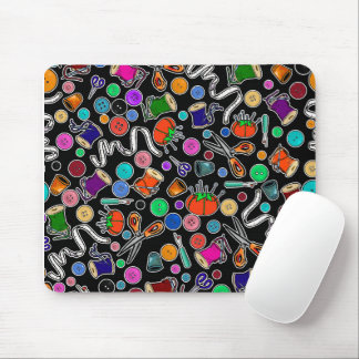 Measure Twice Cut Once Sewing Supplies on Black Mouse Pad