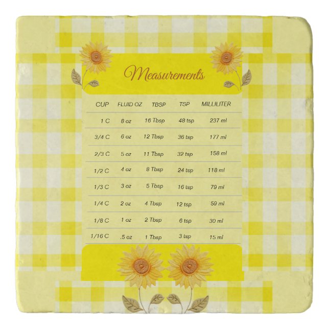 Measurement Chart Sunflower Yellow Gingham  Trivet (Front)