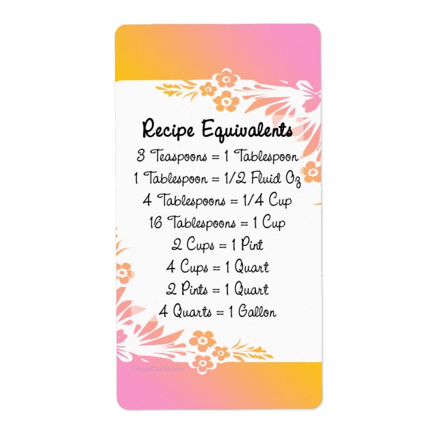 Measurement Equivalents Kitchen Helper Floral Label (Front)
