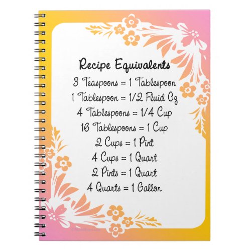 Measurement Equivalents Kitchen Helper Floral Notebook