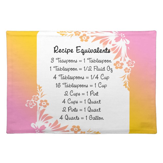 Measurement Equivalents Kitchen Helper Floral Placemat (Front)