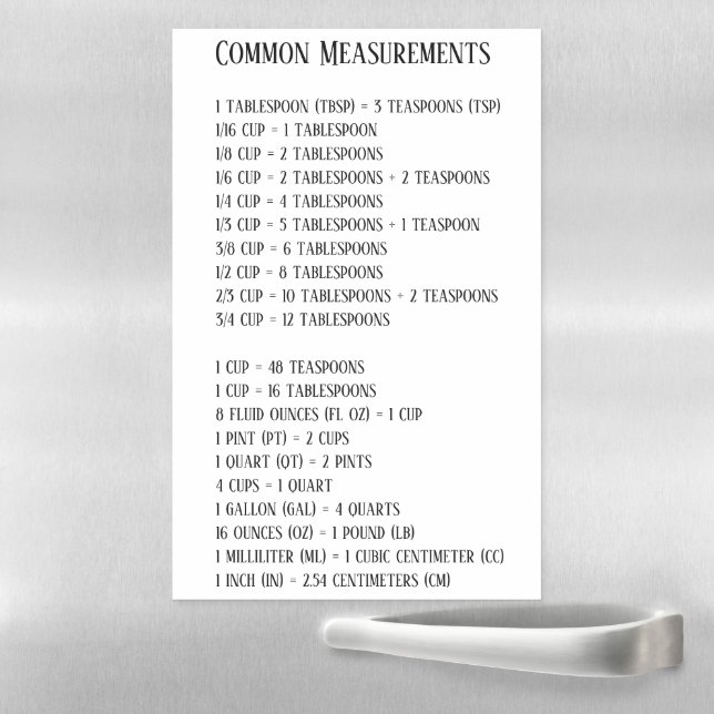Measurements conversion chart magnetic dry erase s sheet (In Situ)