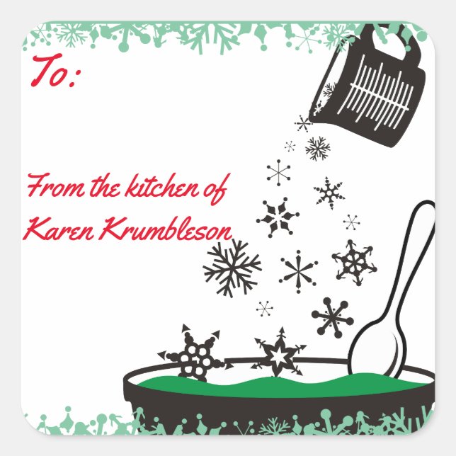 Measuring cup pouring snowflakes Christmas baking Square Sticker (Front)