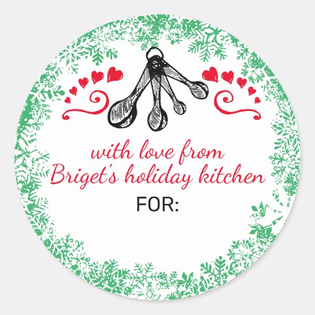 Measuring spoons Christmas cookies personalized Classic Round Sticker (Front)