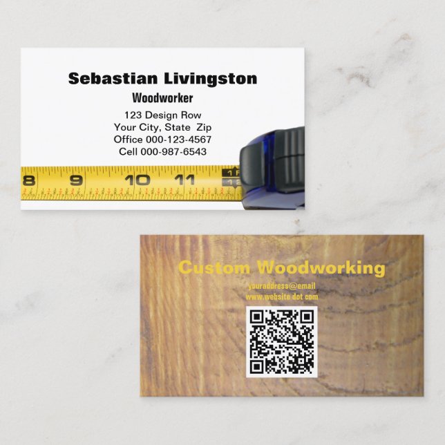 Measuring Tape Woodworking Professional QR Code Business Card (Front/Back)