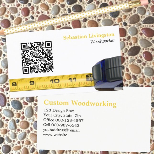 Measuring Tape  Woodworking Professional QR Code Business Card (business card template front and back with QR code)