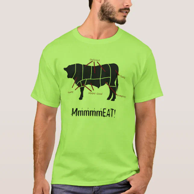 Meat Eater! Funny Tasty Beef Cuts Butcher Chart TShirt Zazzle