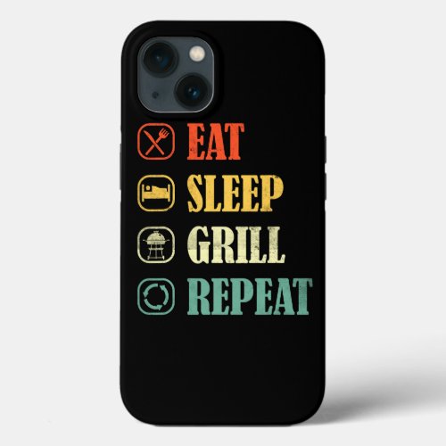 Meat Grilling BBQ Griller Retro Eat Sleep Grill Me iPhone 13 Case