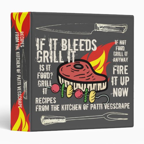 Meat grilling flames family cookbook recipe binder