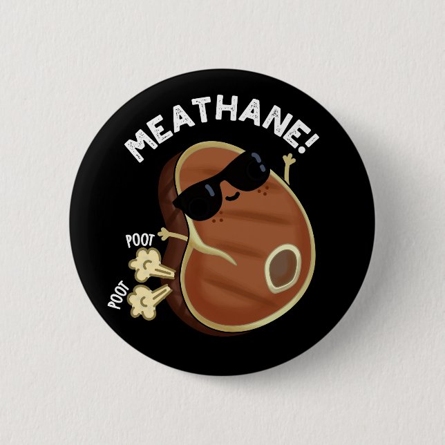 Meat-hane Funny Farting Meat Pun Dark BG Button (Front)
