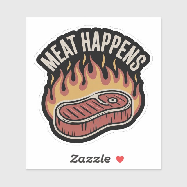 MEAT HAPPENS Funny BBQ Steak Grilling Sticker (Sheet)