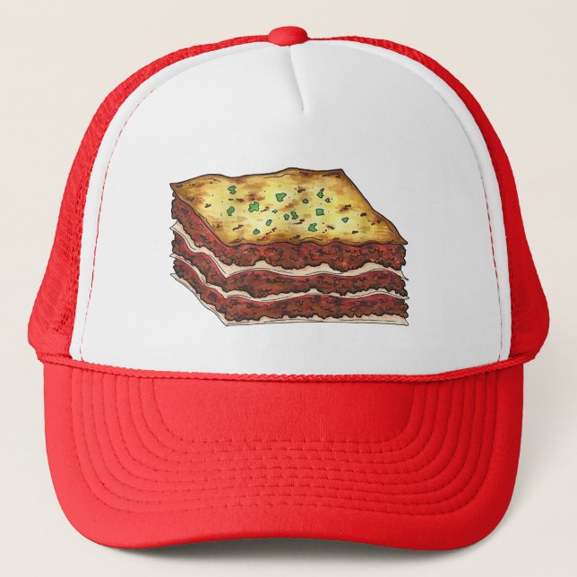 Meat Lasagne Lasagna Italian Restaurant Food Chef Trucker Hat (Front)