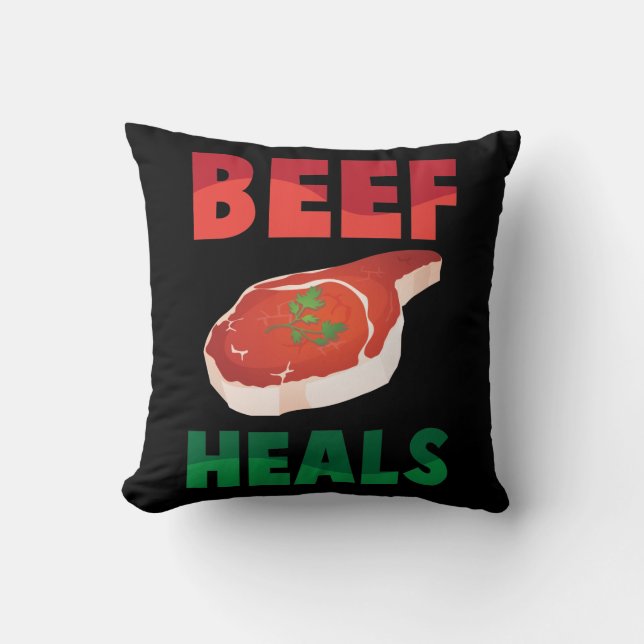 Meat Lover Carnivore Beef Heals Barbecue Foodie Throw Pillow (Front)