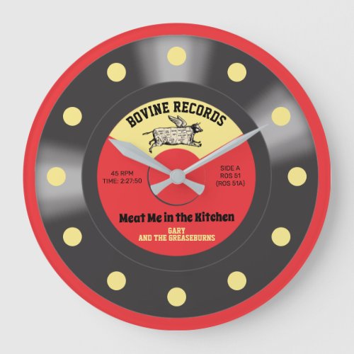 Meat lover retro vinyl record personalized kitchen large clock