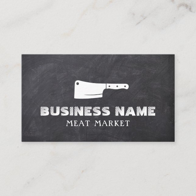 Meat Market Butcher Meat Cleaver Rustic Chalkboard Business Card (Front)