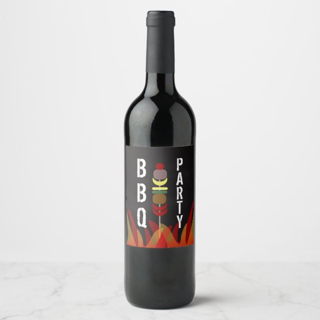 Meat Skewers BBQ Cook Out Party Wine Label (Front)
